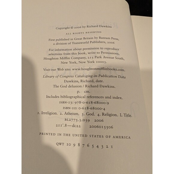 Richard Dawkins SIGNED The God Delusion 2006 1st/1st HC DJ Near Mint Autographed - Picture 5 of 9